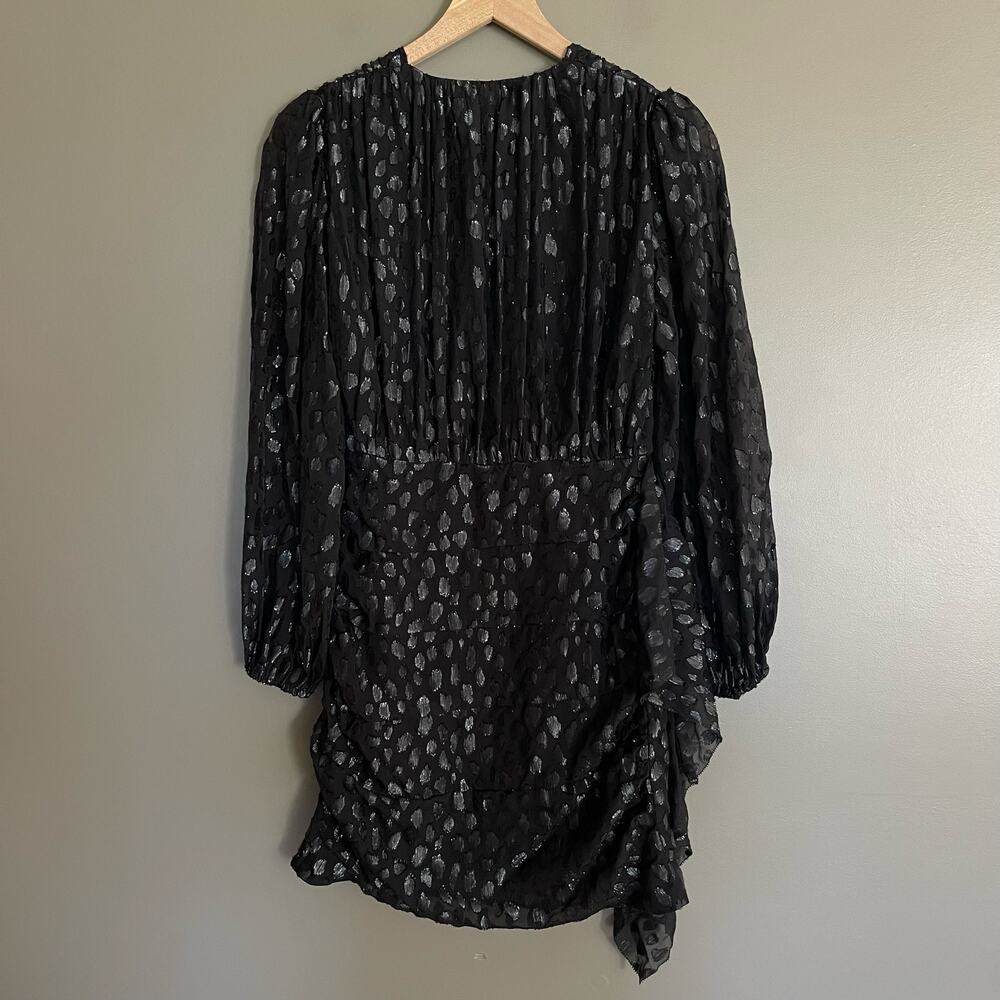 NWT RHODE Bianca Dress Black Metallic Size 2 Long Sleeve V-Neck Ruffles Blouson - Picture 12 of 16